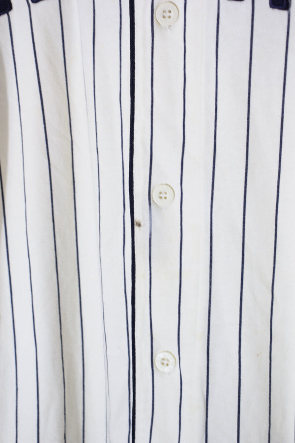 90'S S/S STRIPE BACK EMBROIDERY BASEBALL SHIRT / WHITE [SIZE: L USED]