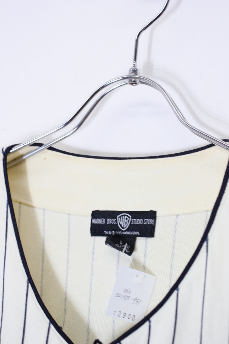 90'S S/S STRIPE BACK EMBROIDERY BASEBALL SHIRT / WHITE [SIZE: L USED]