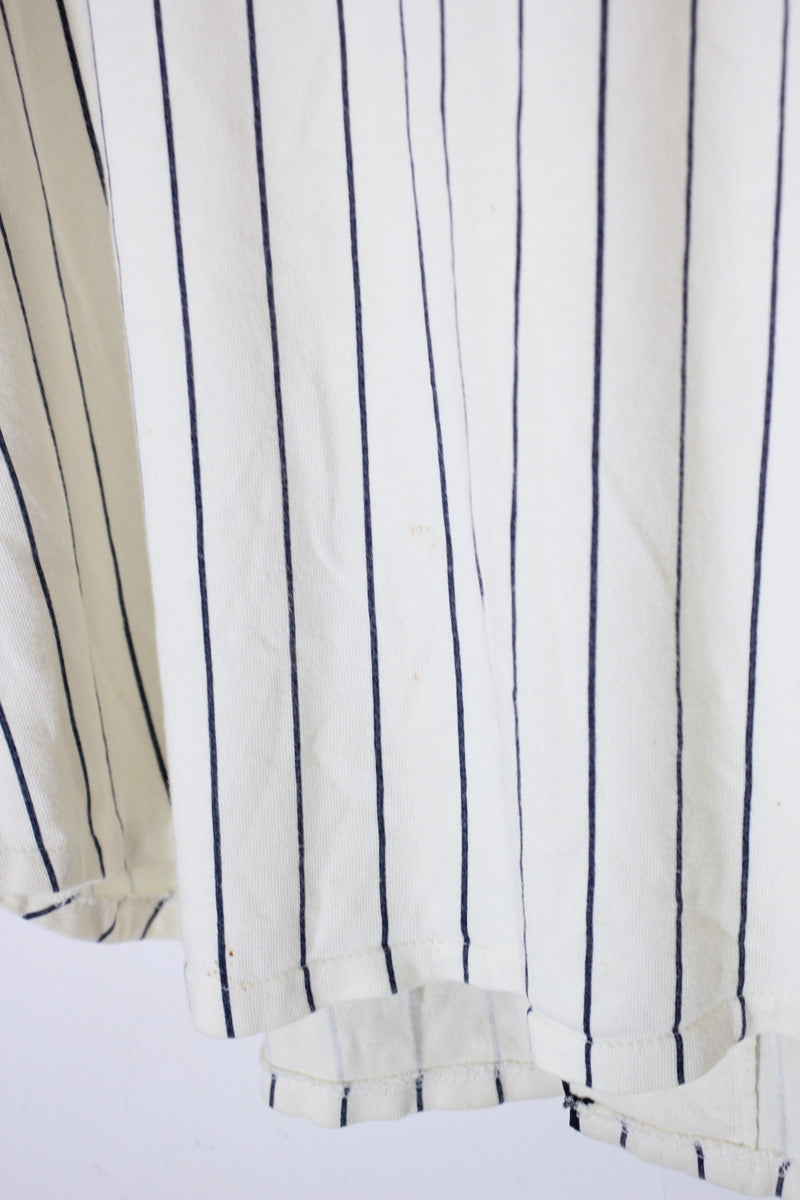 90'S S/S STRIPE BACK EMBROIDERY BASEBALL SHIRT / WHITE [SIZE: L USED]