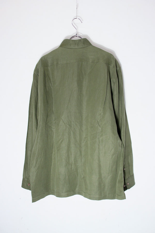 90'S L/S SILK LINEN SHIRT / KHAKI [DEADSTOCK/NOS]