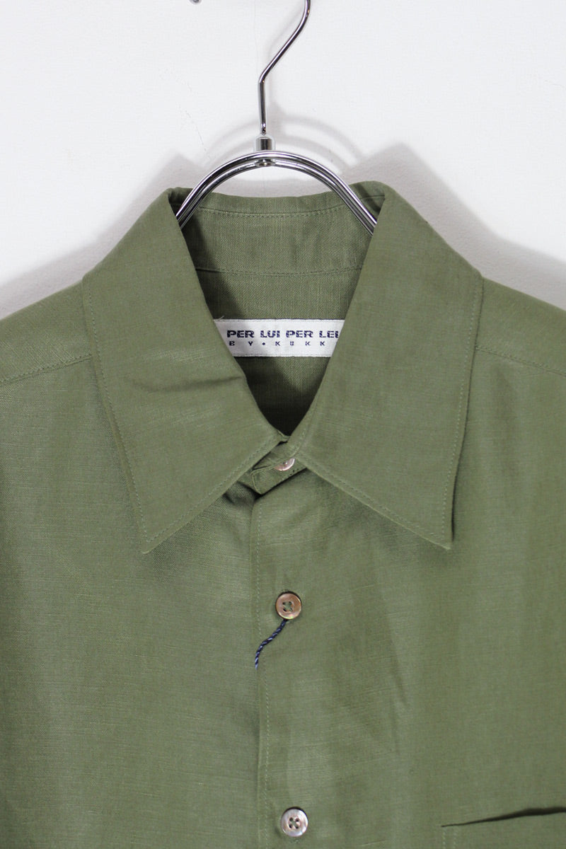 90'S L/S SILK LINEN SHIRT / KHAKI [DEADSTOCK/NOS]