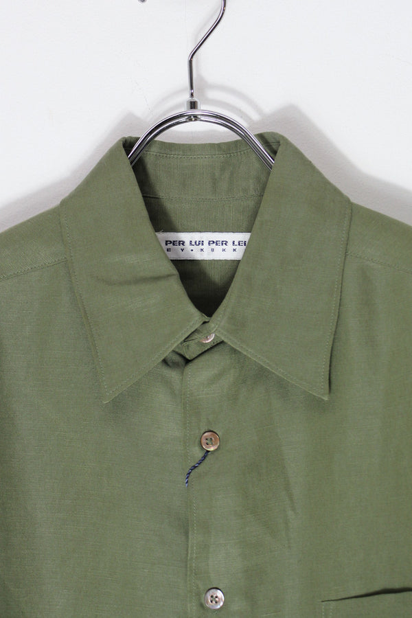 90'S L/S SILK LINEN SHIRT / KHAKI [DEADSTOCK/NOS]