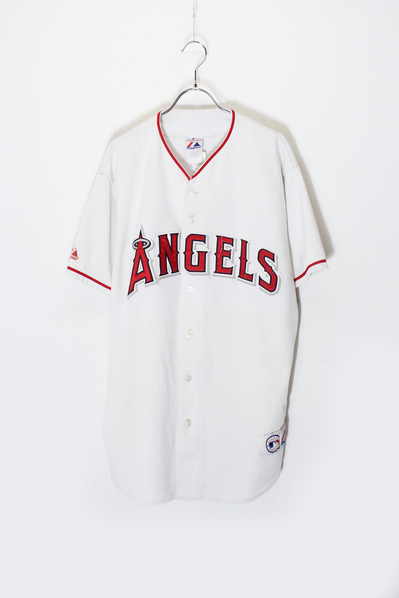 MADE IN USA 90'S MLB LA ANGELS 13 S/S BASEBALL SHIRT / WHITE [SIZE: L USED]