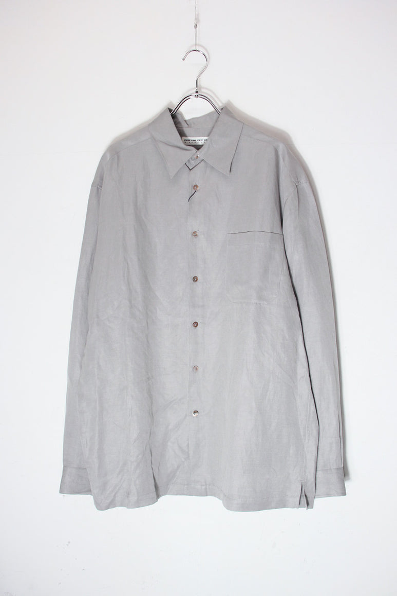 90'S L/S SILK LINEN SHIRT / LIGHT GREY [DEADSTOCK/NOS]