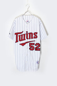 MLB MINNESOTA TWINS 52 S/S BASEBALL SHIRT / PIN STRIPE [SIZE: M DEADSTOCK/NOS]