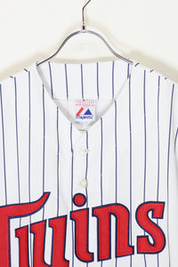 MLB MINNESOTA TWINS 52 S/S BASEBALL SHIRT / PIN STRIPE [SIZE: M DEADSTOCK/NOS]