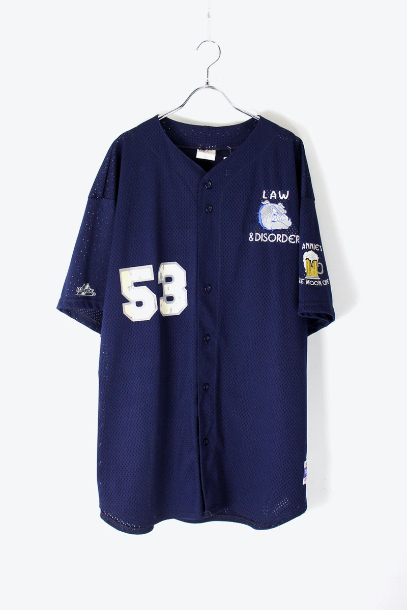 MADE IN USA 90'S 53 LAW&DISORDER BASEBALL SHIRT / NAVY [SIZE: 3XL USED]