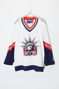 MADE IN CANADA L/S NY RANGERS PULLOVER GAME SHIRT / WHITE [SIZE: M USED]