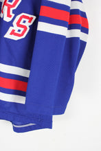 画像をギャラリービューアに読み込む, MADE IN USA 90&#39;S NY RANGERS GAME SHIRT / BLUE / RED [SIZE: M USED]
