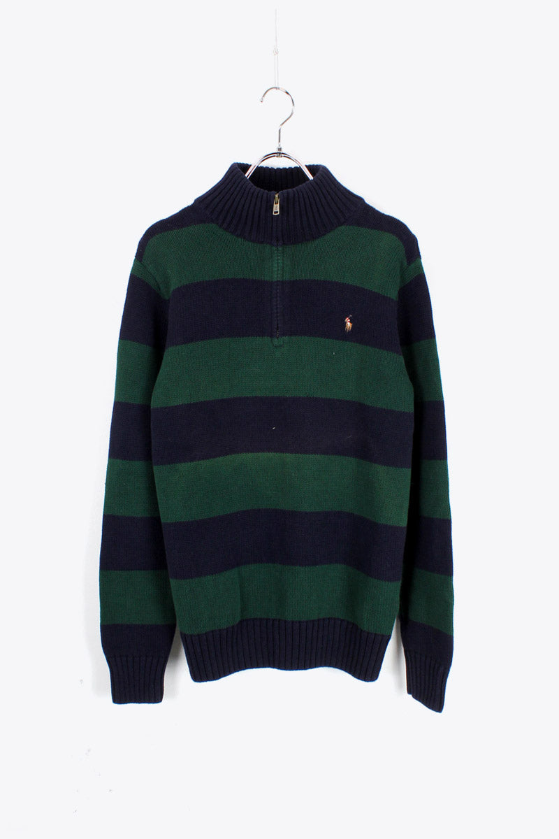 90'S HALF ZIP COTTON BORDER SWEATER / RED [SIZE: BOYS XL (equivalent to S) USED]