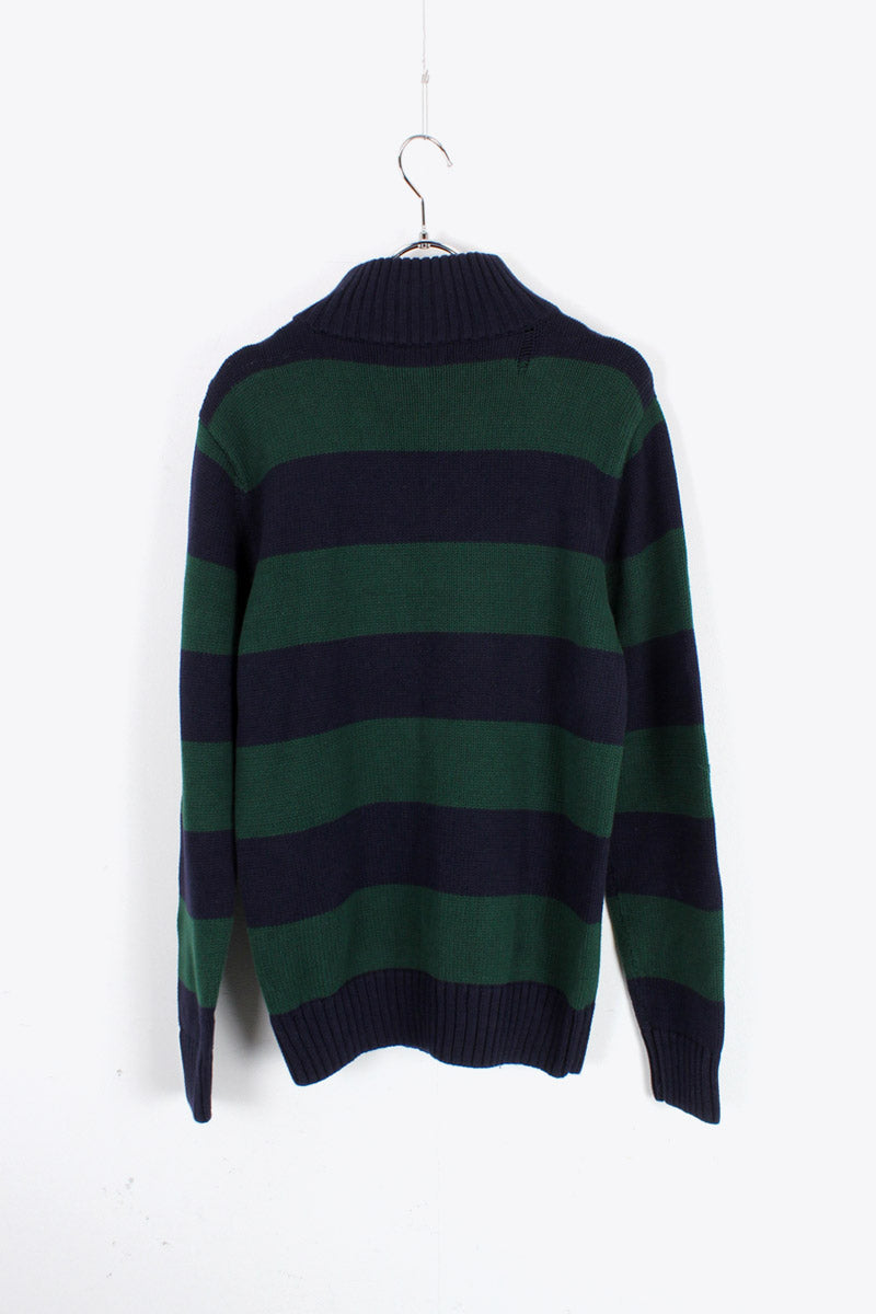 90'S HALF ZIP COTTON BORDER SWEATER / RED [SIZE: BOYS XL (equivalent to S) USED]