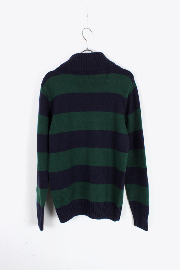 90'S HALF ZIP COTTON BORDER SWEATER / RED [SIZE: BOYS XL (equivalent to S) USED]