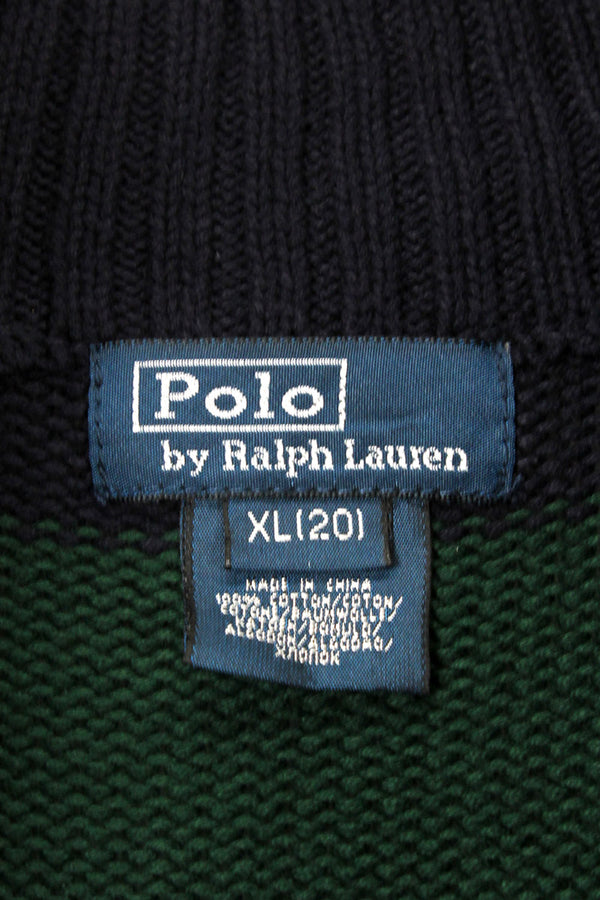 90'S HALF ZIP COTTON BORDER SWEATER / RED [SIZE: BOYS XL (equivalent to S) USED]