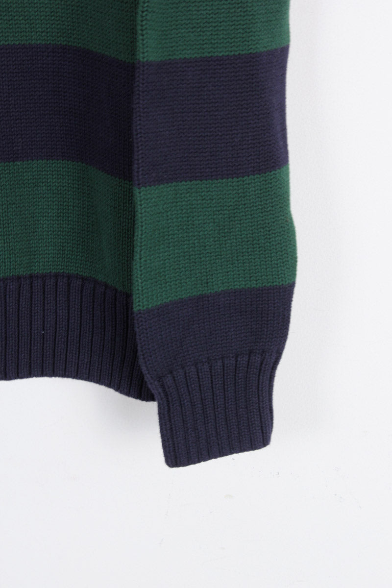 90'S HALF ZIP COTTON BORDER SWEATER / RED [SIZE: BOYS XL (equivalent to S) USED]