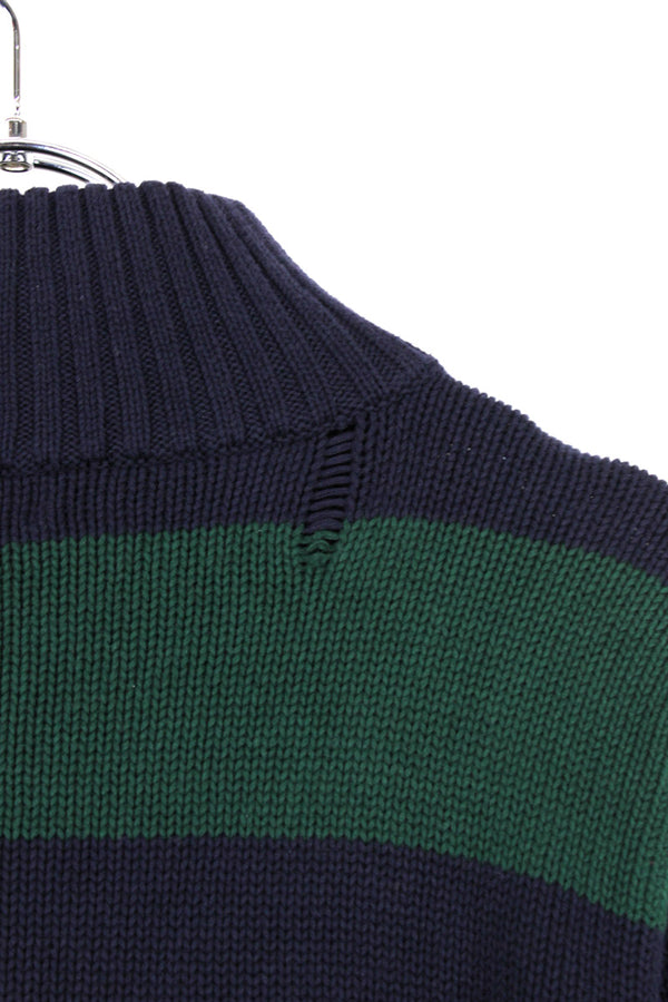 90'S HALF ZIP COTTON BORDER SWEATER / RED [SIZE: BOYS XL (equivalent to S) USED]