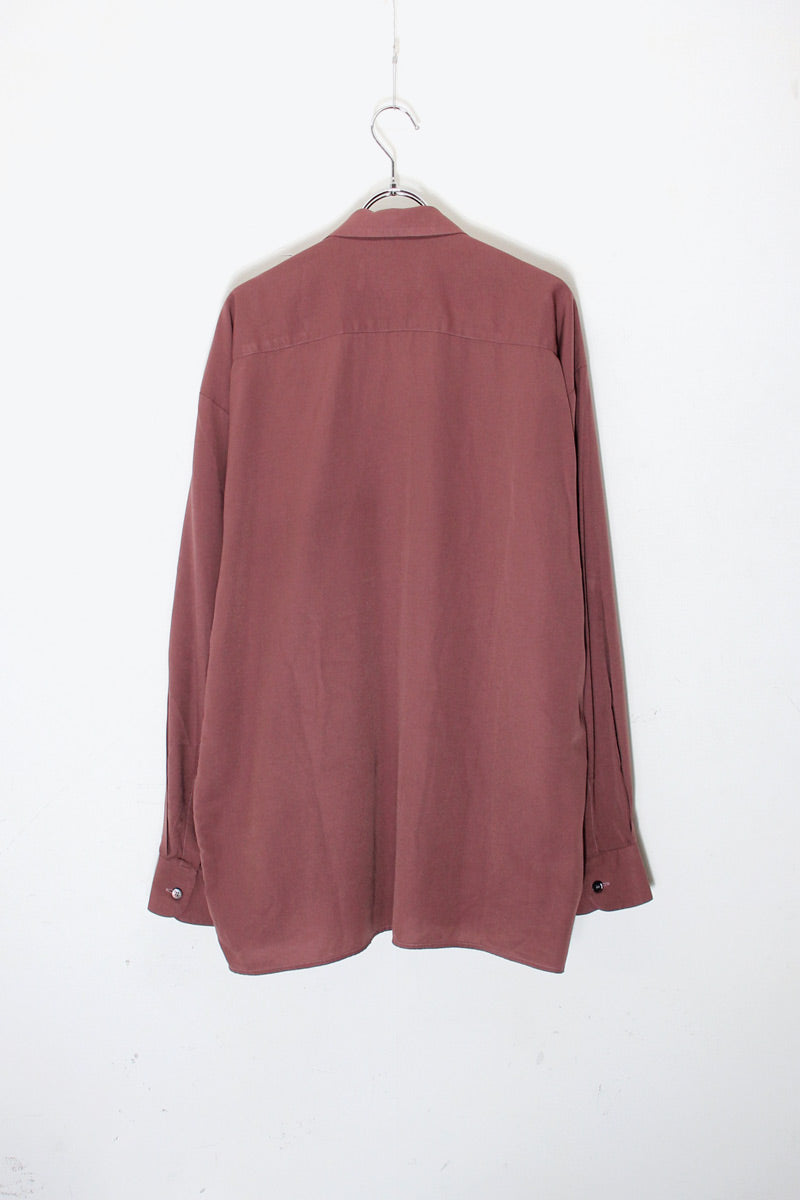 MADE IN ENGLAND L/S OPEN COLLAR DESIGN EMBROIDERY SHIRT / BURGUNDY [SIZE: XL USED]