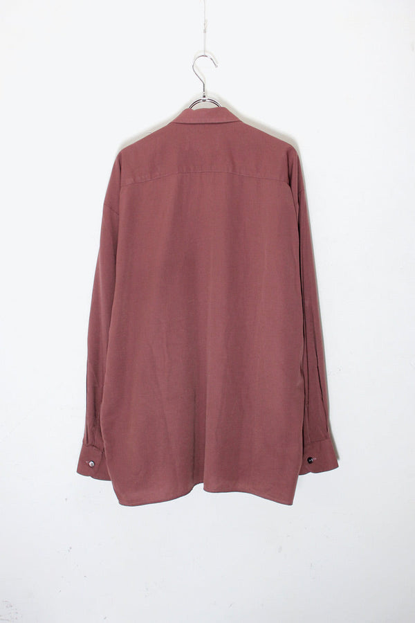 MADE IN ENGLAND L/S OPEN COLLAR DESIGN EMBROIDERY SHIRT / BURGUNDY [SIZE: XL USED]