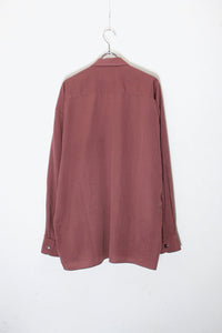 MADE IN ENGLAND L/S OPEN COLLAR DESIGN EMBROIDERY SHIRT / BURGANDY [SIZE: XL USED]