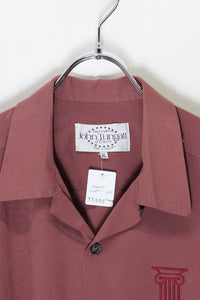 MADE IN ENGLAND L/S OPEN COLLAR DESIGN EMBROIDERY SHIRT / BURGANDY [SIZE: XL USED]