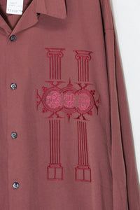 MADE IN ENGLAND L/S OPEN COLLAR DESIGN EMBROIDERY SHIRT / BURGANDY [SIZE: XL USED]