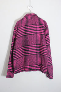 MADE IN ITALY GREN CHECK CRAZY PATTERN WOOL ZIP JACKET / NEON PINK/BLACK [SIZE: M DEADSTOCK/NOS]