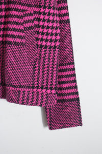 MADE IN ITALY GREN CHECK CRAZY PATTERN WOOL ZIP JACKET / NEON PINK/BLACK [SIZE: M DEADSTOCK/NOS]