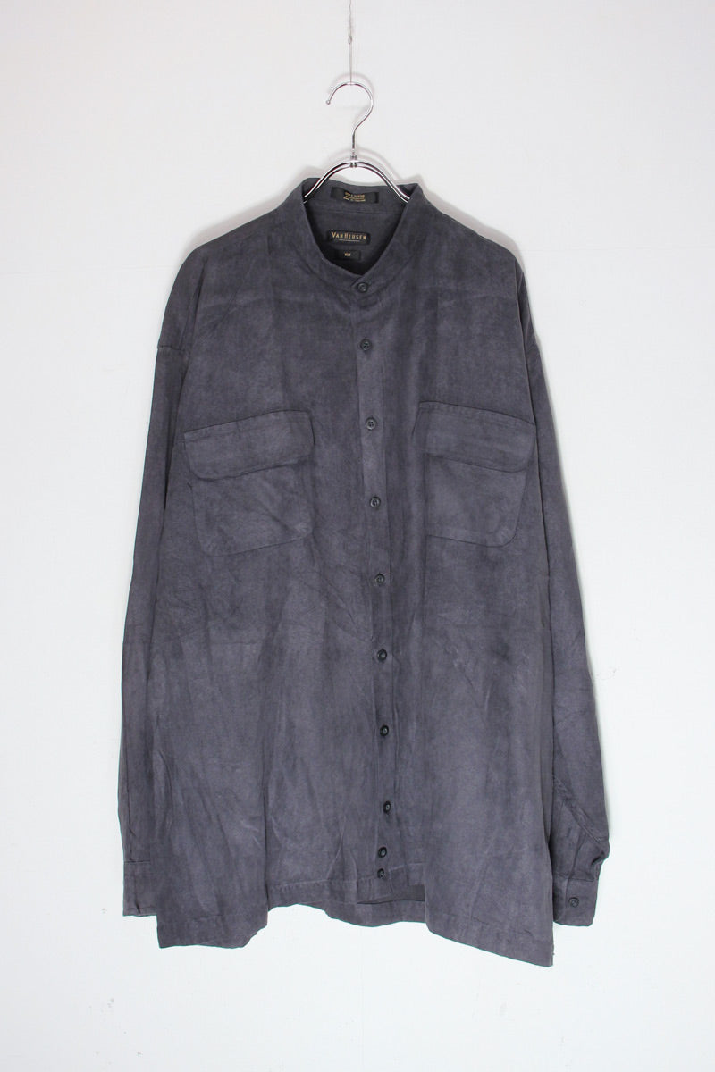 90'S VEGAN SUEDE BAND COLLAR SHIRT / CHARCOAL [SIZE: XL USED]