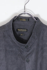 90'S VEGAN SUEDE BAND COLLAR SHIRT / CHARCOAL [SIZE: XL USED]