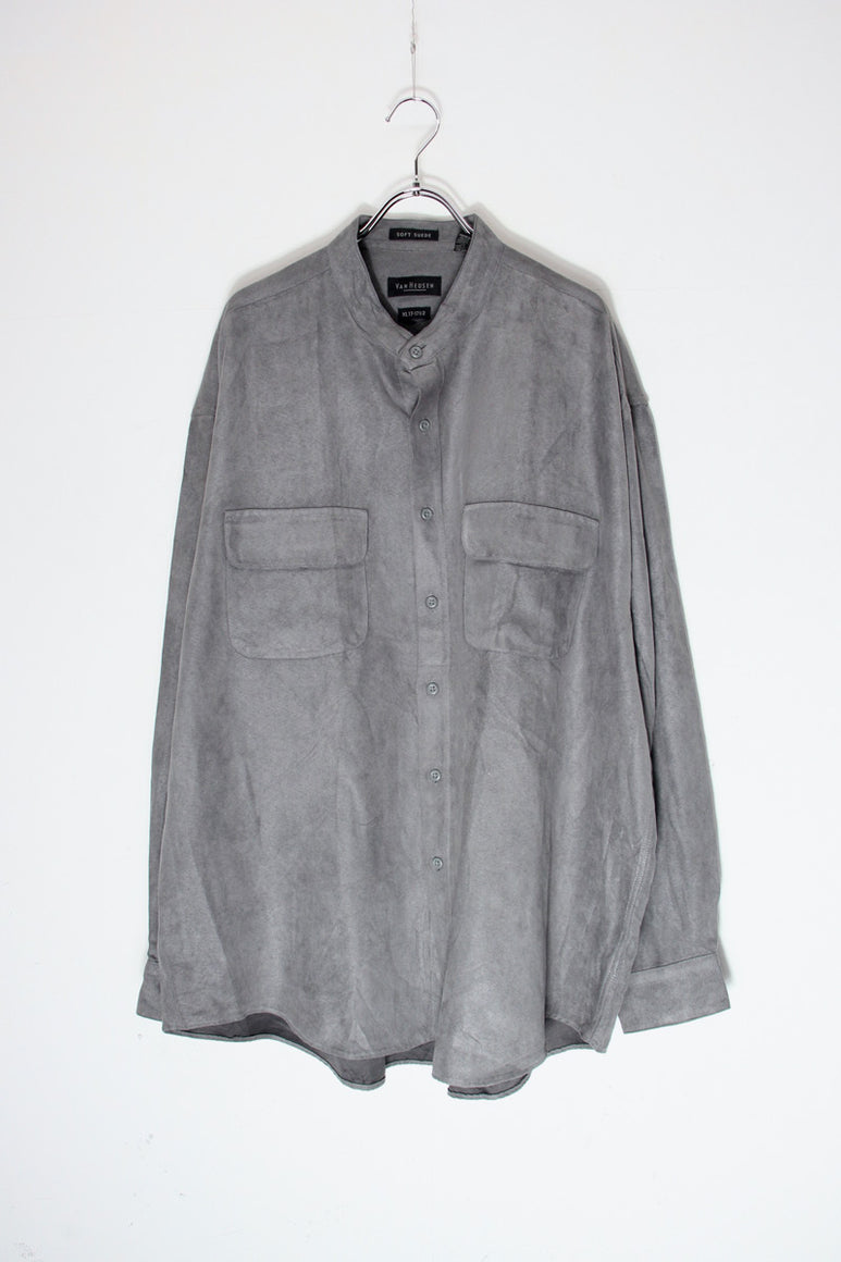 90'S VEGAN SUEDE BAND COLLAR SHIRT / GREY [SIZE: XL USED]