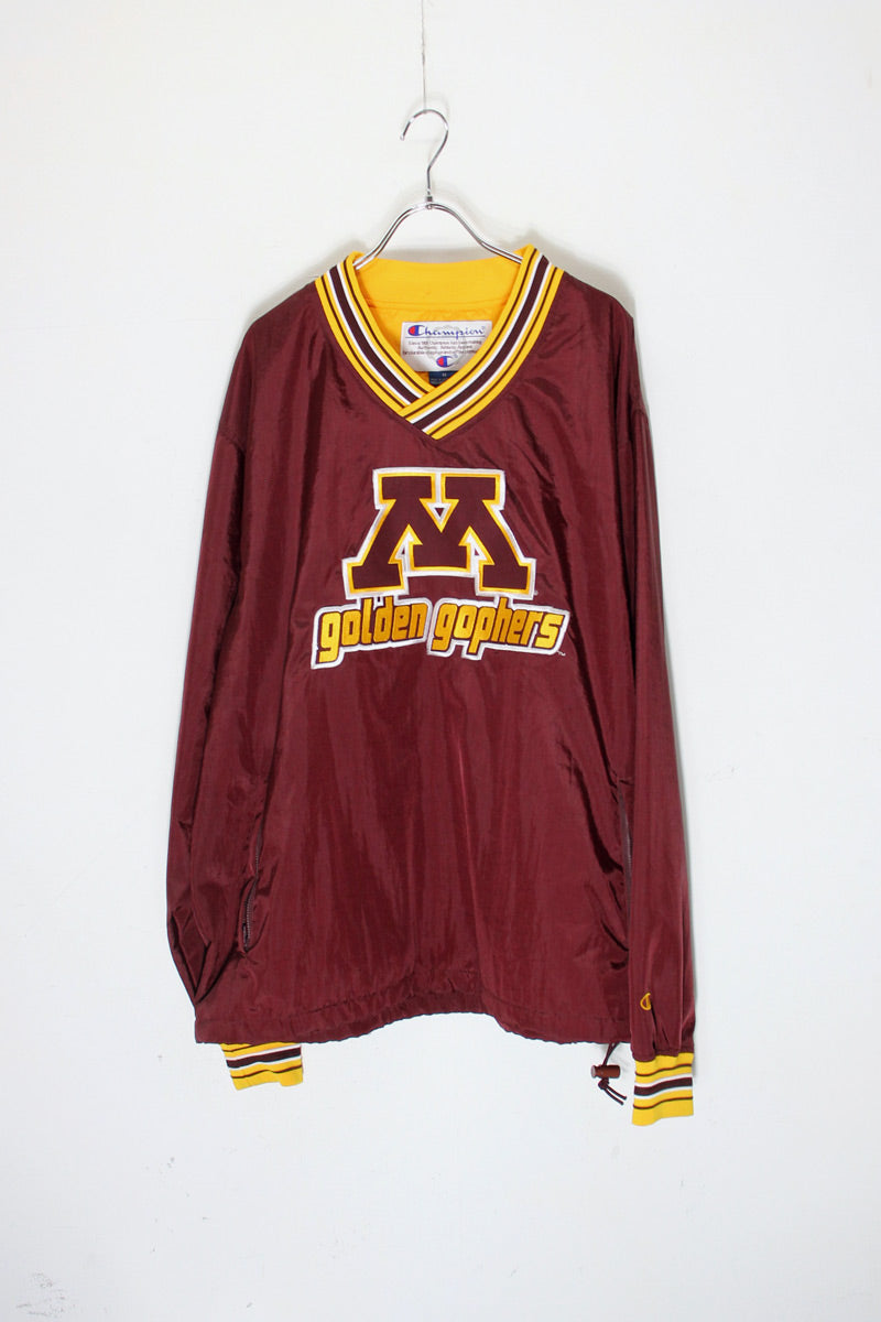 90'S V-NECK PULLOVER NYLON JACKET / BURGUNDY [SIZE: M USED]