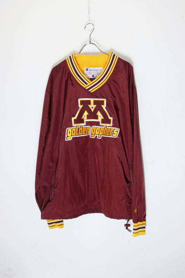 90'S V-NECK PULLOVER NYLON JACKET / BURGUNDY [SIZE: M USED]