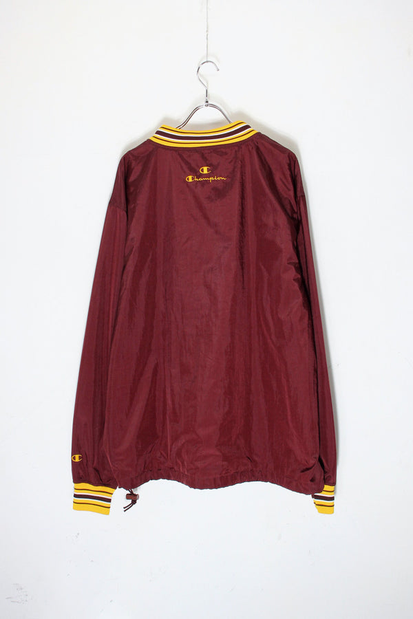 90'S V-NECK PULLOVER NYLON JACKET / BURGUNDY [SIZE: M USED]
