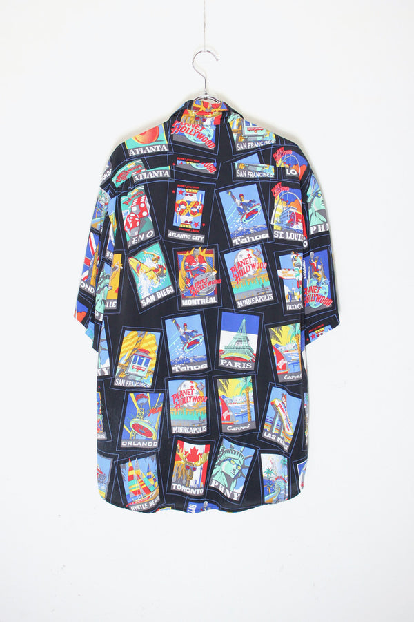 MADE IN USA 90'S S/S PATTERN RAYON SHIRT / BLACK/PATTERN [SIZE: S USED]