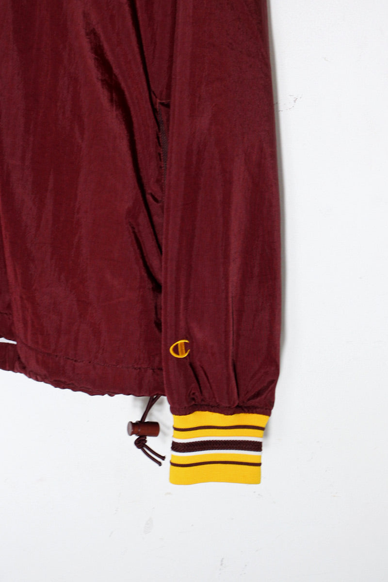 90'S V-NECK PULLOVER NYLON JACKET / BURGUNDY [SIZE: M USED]