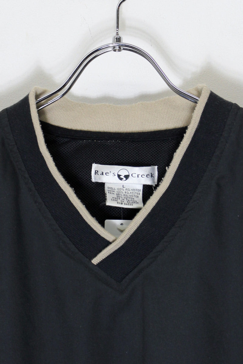 V-NECK PULLOVER POLYESTER JACKET / BLACK / BEIGE [SIZE: L USED]