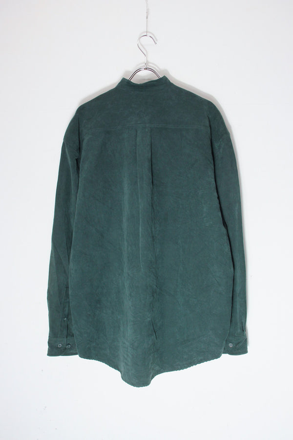 90'S VEGAN SUEDE BAND COLLAR SHIRT / DARK GREEN [SIZE: M USED]