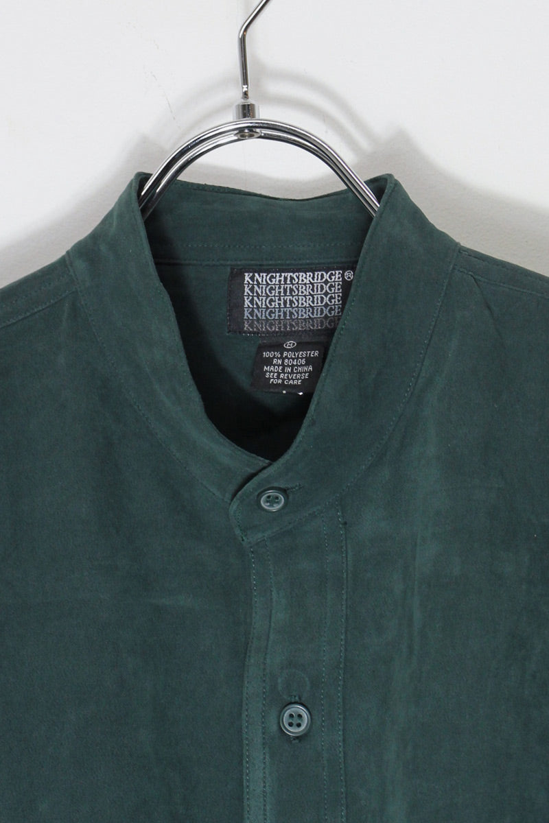 90'S VEGAN SUEDE BAND COLLAR SHIRT / DARK GREEN [SIZE: M USED]