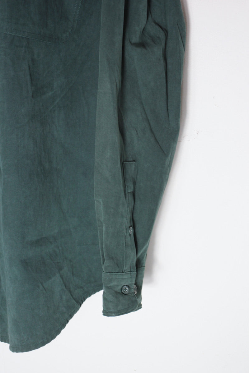 90'S VEGAN SUEDE BAND COLLAR SHIRT / DARK GREEN [SIZE: M USED]