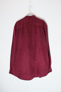 90'S BAND COLLAR VEGAN SUEDE CHECK SHIRT / BURGUNDY [SIZE: M USED]