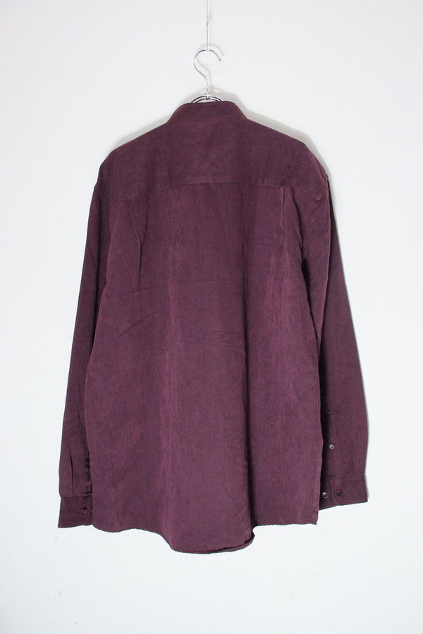 90'S VEGAN SUEDE BAND COLLAR SHIRT / BURGUNDY [SIZE: M USED]
