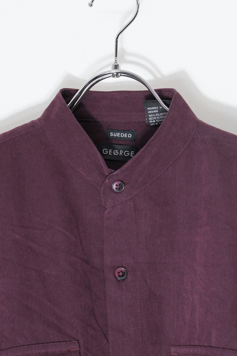 90'S VEGAN SUEDE BAND COLLAR SHIRT / BURGUNDY [SIZE: M USED]