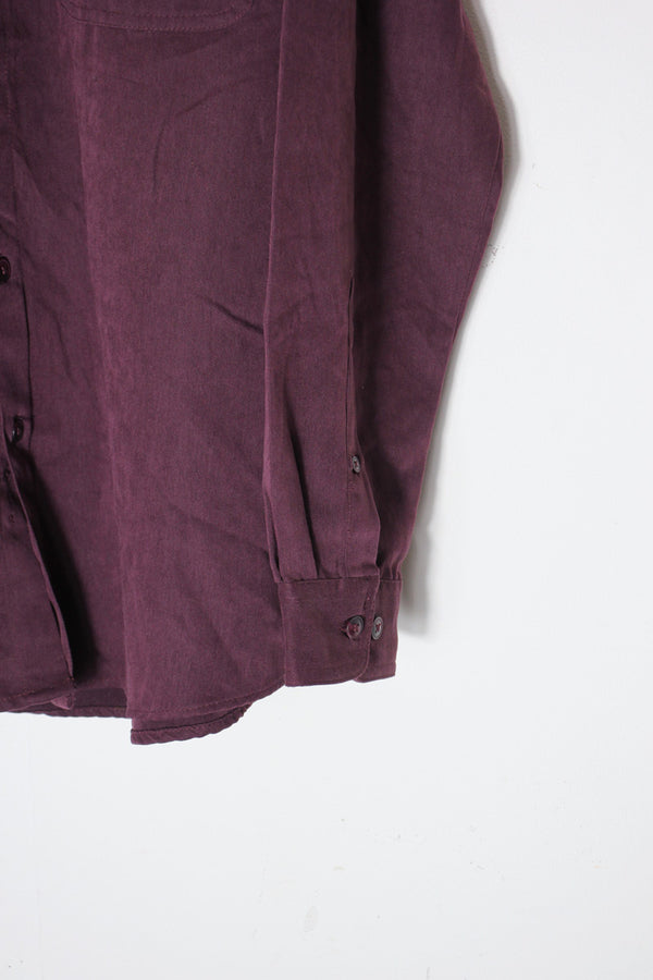90'S VEGAN SUEDE BAND COLLAR SHIRT / BURGUNDY [SIZE: M USED]