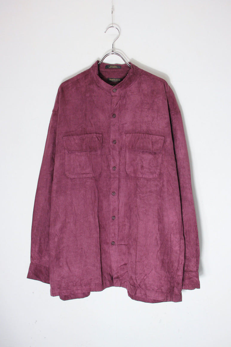 90'S VEGAN SUEDE BAND COLLAR SHIRT / BURGUNDY [SIZE: L USED]