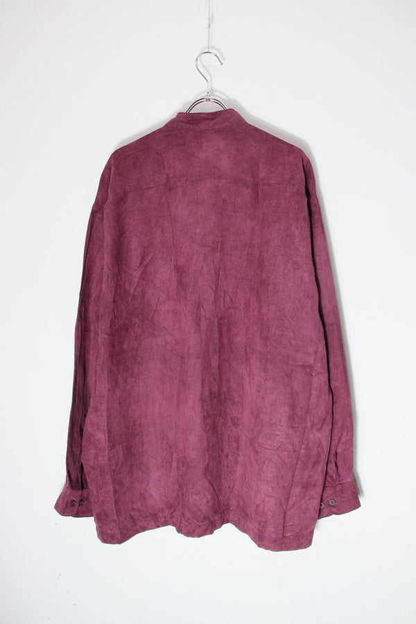 90'S VEGAN SUEDE BAND COLLAR SHIRT / BURGUNDY [SIZE: L USED]