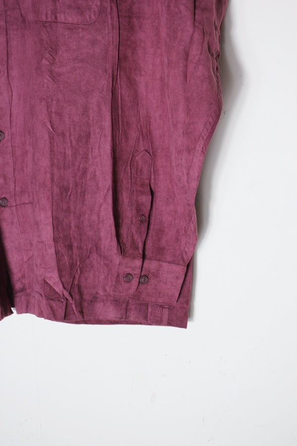 90'S VEGAN SUEDE BAND COLLAR SHIRT / BURGUNDY [SIZE: L USED]