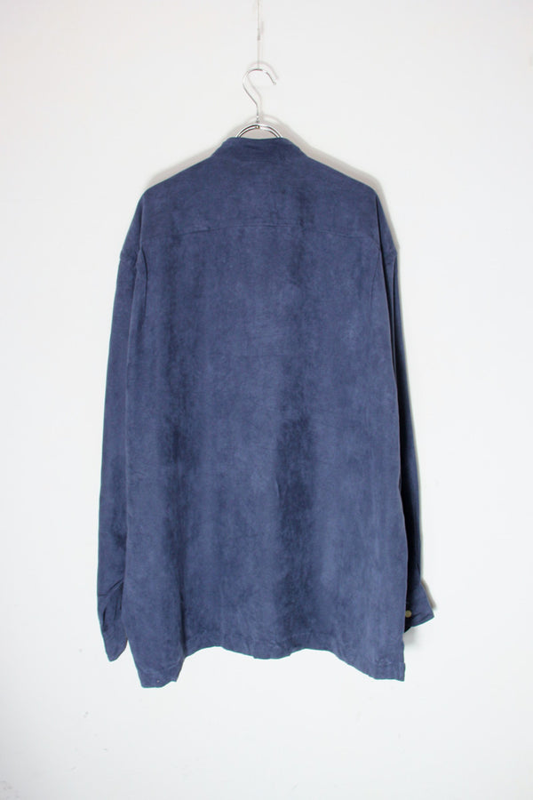 90'S BAND COLLAR VEGAN SUEDE SHIRT / NAVY [SIZE: L USED]