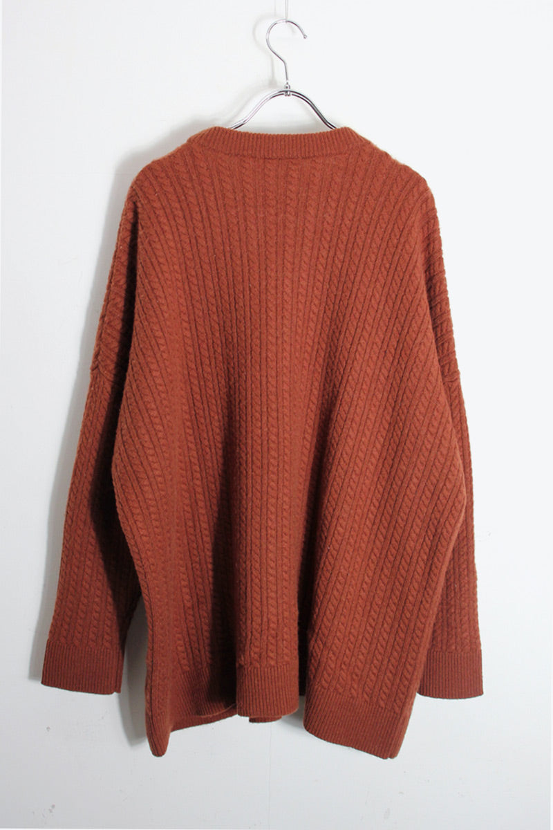 CASHMERE BLEND CABLE KNIT SWEATER / TARRACOTTA [SIZE: XL相当 DEADSTOCK/NOS]