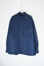 画像をギャラリービューアに読み込む, 90&#39;S VEGAN SUEDE BAND COLLAR SHIRT / NAVY [SIZE: L USED]
