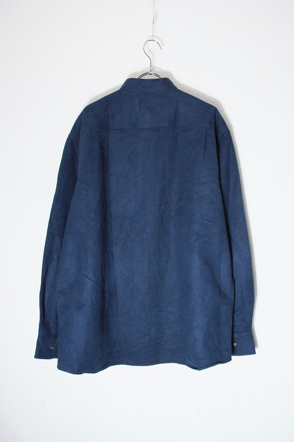 90'S VEGAN SUEDE BAND COLLAR SHIRT / NAVY [SIZE: L USED]