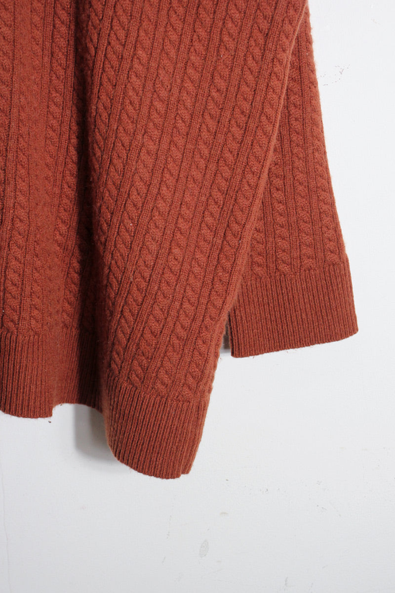 CASHMERE BLEND CABLE KNIT SWEATER / TARRACOTTA [SIZE: XL相当 DEADSTOCK/NOS]
